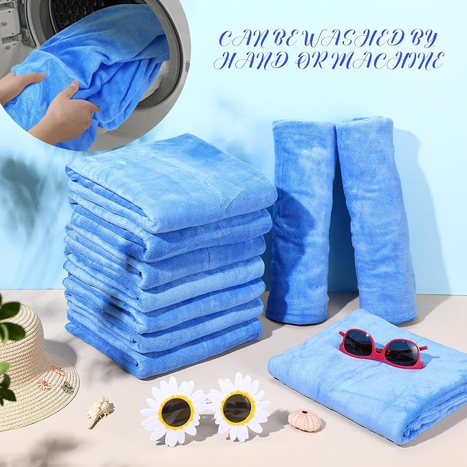 SmoothNovelty 16 Pack Microfiber Bath Towels Bulk 27'' x 60'' Oversized Beach Towel Highly Absorbent Extra Large Soft Drying for Shower Pool Salon Sauna Bathroom Gym Party (Simple,Royal Blue) - Image 4