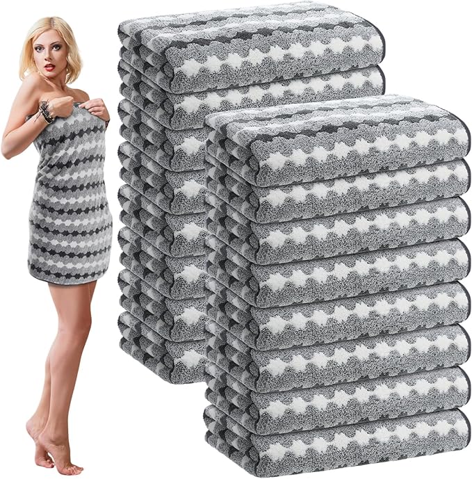 SmoothNovelty 16 Pack Microfiber Bath Towels Bulk 27'' x 60'' Oversized Size Bath Towel Highly Absorbent Extra Large Soft Drying for Beach Shower Summer Salon Sport Gym Party (Cone,Grey) by SmoothNovelty