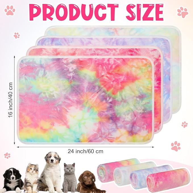 Tatuo 4 Pack Fleece Dog Blankets for Puppy Cats Multi-Size Sleep Mat for Pet Guinea Pig Soft Washable Crate Bed Puppy Teething Toys Print Pattern Warm Blanket Indoor(Pastel,24 x 16 Inch,Tie Dye) - Image 2