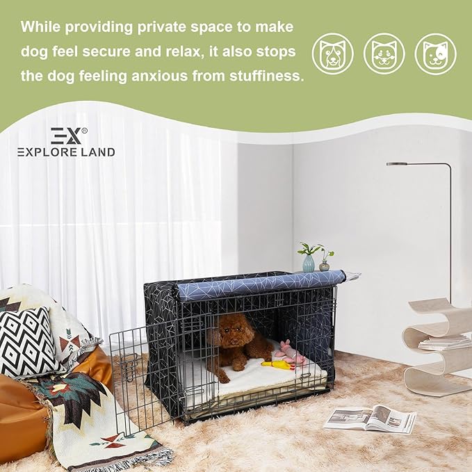 Explore Land Pattern Dog Crate Cover for 48 Inches Wire Cage, Heavy-Duty Polyester 1 2 3 Doors Standard Metal Pet Kennel Enclosure (Brief Polygonal) - Image 6