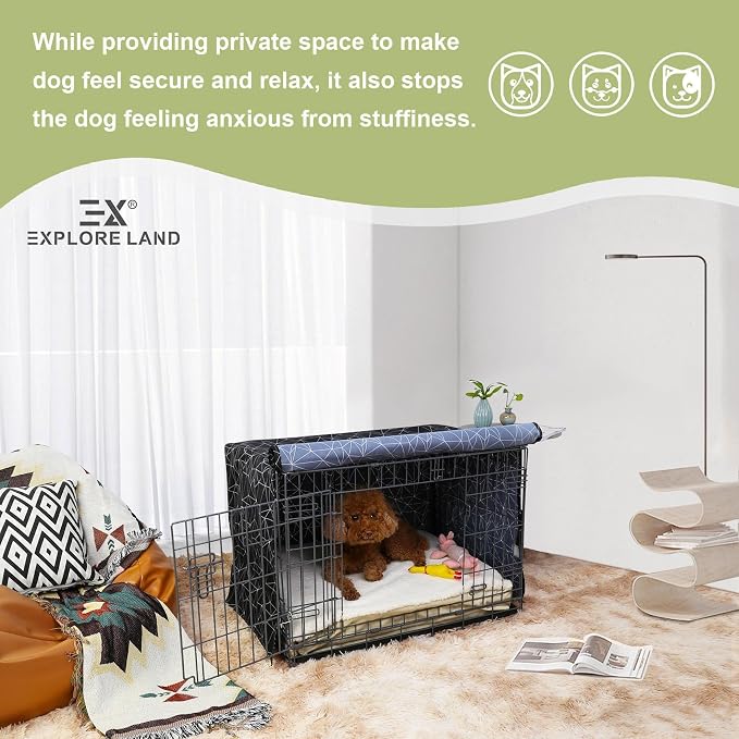 Explore Land Pattern Dog Crate Cover for 36 Inches Wire Cage, Heavy-Duty Polyester 1 2 3 Doors Standard Metal Pet Kennel Enclosure (Brief Polygonal) - Image 6