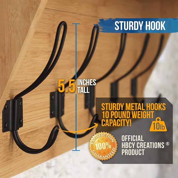 HBCY Creations Rustic Wall Mounted Coat Rack with Shelf - Solid Wood 24" Entryway Shelf with 5 Coat Hangers. Perfect Touch for Your Entryway, Mudroom, Kitchen, Bathroom and More, Bamboo - Image 3