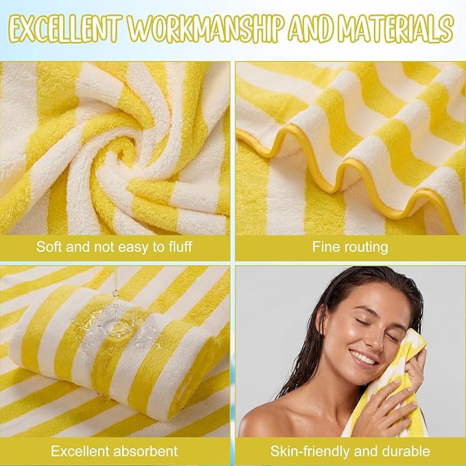 SmoothNovelty 16 Pack Microfiber Bath Towels Bulk 27'' x 60'' Oversized Size Bath Towel Highly Absorbent Extra Large Soft Drying for Beach Shower Summer Salon Sport Gym Party (Stripe,Yellow) - Image 3