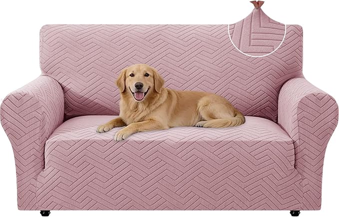 Stretch Sofa Cover Non-Slip Washable Furniture Protector | Stretch, 55"-69".Soft, Non Skid Foam, Elastic Bottom, Machine Washable, for Kids & Pets, Couch & Sofa, Pink by YSTELLAA