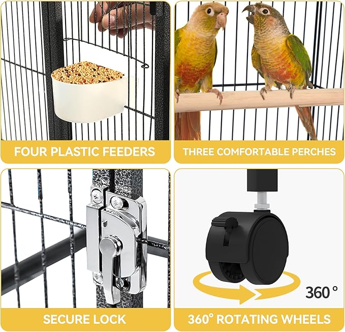 DWVO 53.9-Inch Metal Bird Cage | Large Parrot Cages with Seed Catcher & Cover - Rolling Stand with Brakes - Image 7