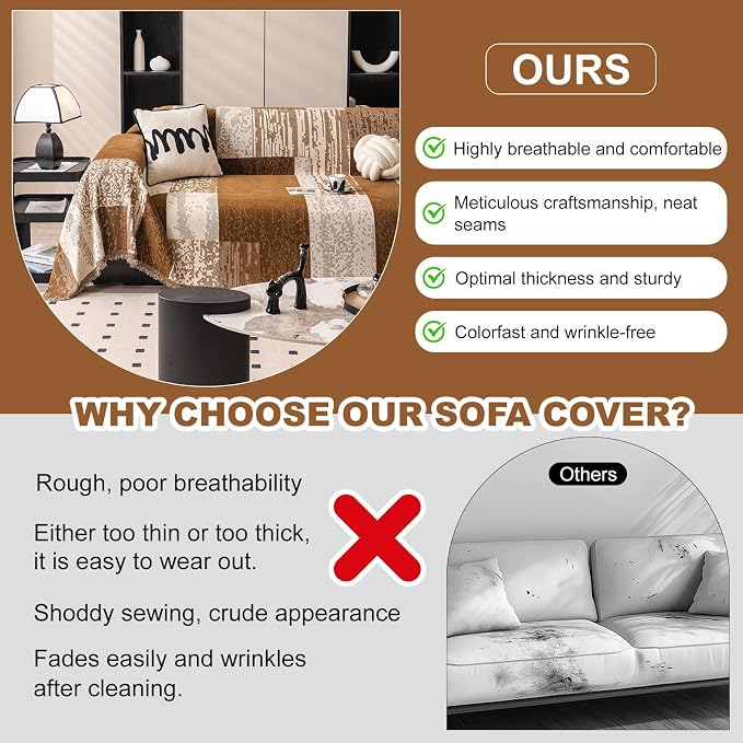 ROOMLIFE Boho Couch Covers for Sofa Washable for 2 Cushion Couch Chenille | Furniture Protector Sofa Couch Cover for Dogs, Soft Breathable Sofa Slipcover, Couch Throw Blankets with Tassels 71''X118'' - Image 5