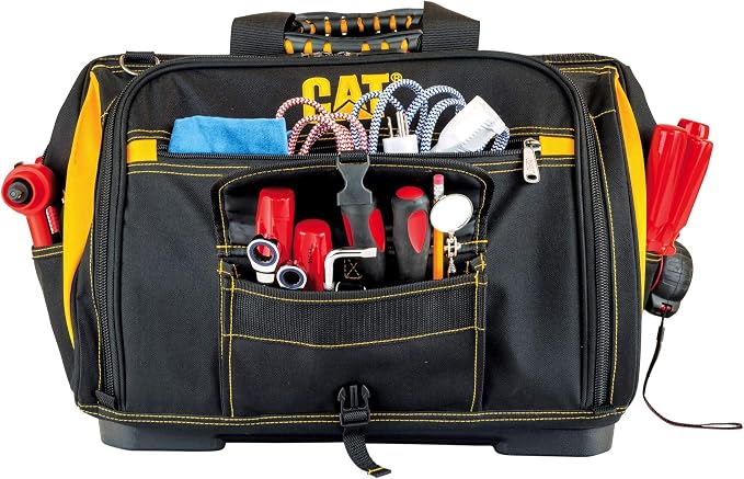 Cat 18-Inch Pro Tool Bag with 56 Pockets, Wide Mouth Opening, Molded Base, Hi-Vis Interior, and Shoulder Strap – Heavy-Duty 1680D Polyester Construction - 240051 - Image 7
