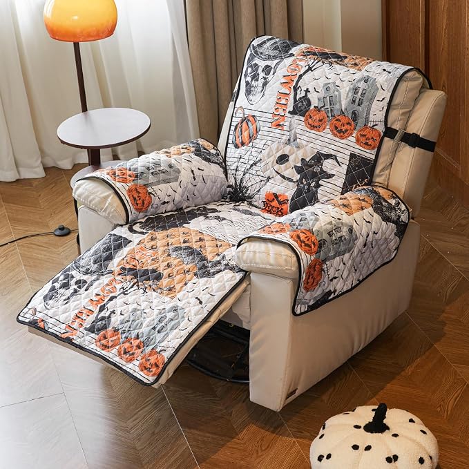 EVENHUG Halloween Sofa Cover for Festival Home Decorations Slipcover Furniture Protector Washable Couch Cover with Non Slip and Elastic Straps for Kids Pets Dogs (Recliner) - Image 2