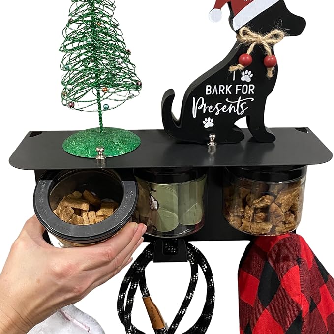 Dog Treat Holder For Wall Storage For Pets, Premium Pet Wall Organizer, Includes Three 16oz Airtight Dog Treat Jars, 3 Sets of Triple Hooks, Sturdy Shelf in Modern Black - Image 8