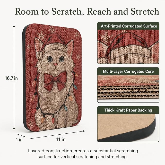2 Pack Cat Wall Scratcher, Art Cat Scratching Board for Cats | Wall Mounted Cat Scratch Pad, Water-Based Ink, Hook&Loop Strips, Floor or Wall Use, 16.7x11x1 Inch, Storybook Cat - Image 2