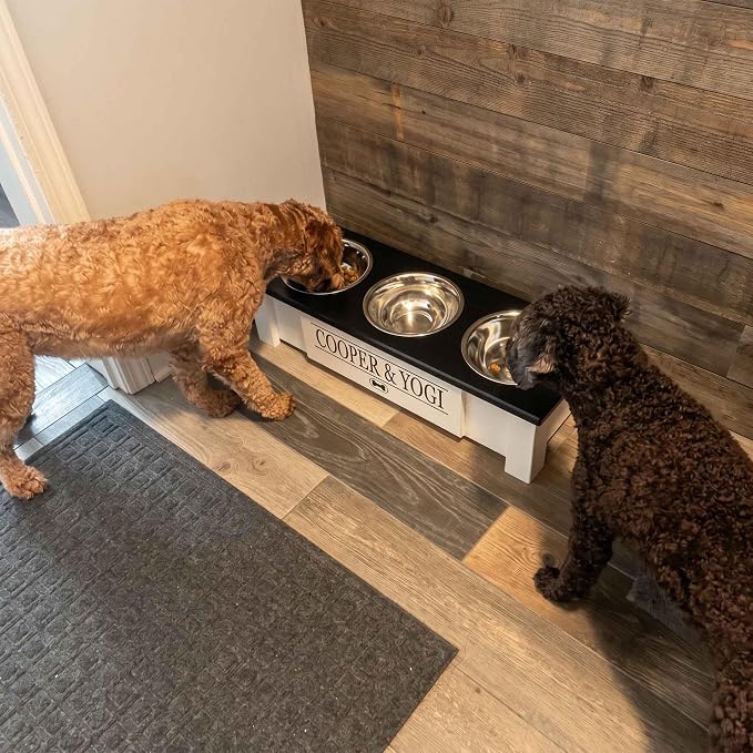 3 Bowl Dog Feeding Station, Personalized Triple Bowl Food Stand Small Dogs | Farmhouse Style, Elevated Wood Stand, Storage Container, Stainless Steel Bowls, Raised Feeder, Small Breed, Made in USA - Image 3