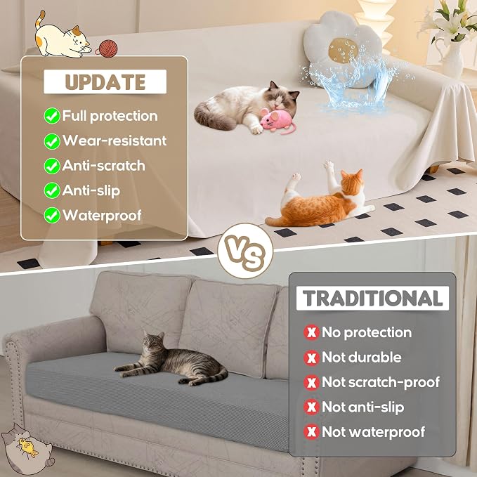 LOllON Cat Scratch Couch Cover Waterproof 134"x91" Non-Slip | Pet-Friendly Couch Protector, Anti-Scratch & Waterproof Sofa Cover For Cats Dogs Kids, Machine Washable - Image 5