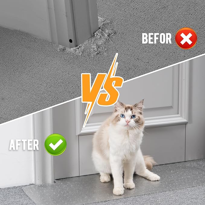 Uross Carpet Protector for Pets - Cat Carpet Protector for Doorway, Anti Scratch Under Door Cat Scratch Protector Mat, Easy to Cut Plastic Stopper Cat Scratch Guard Carpet 3.6FT-Silver - Image 4