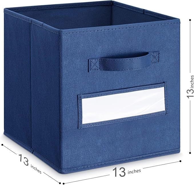 13x13x13 storage cube bins (Set of 10) Fabric storage cubes with 10 Labels Window Cards & a Pen, storage cubes 13x13, Collapsible 13 inch cube storage bins, Cubby Organizer Boxes, Navy Blue - Image 3