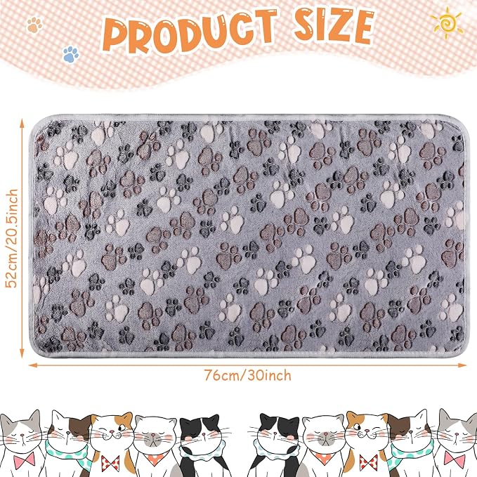 Tatuo 4 Pack Fleece Dog Blankets for Puppy Cats Multi-Size Sleep Mat for Pet Guinea Pig Soft Washable Warm Crate Bed Puppy Teething Toys Print Pattern Blanket Indoor(Gray,30 x 20.5 Inch,Paw) - Image 2