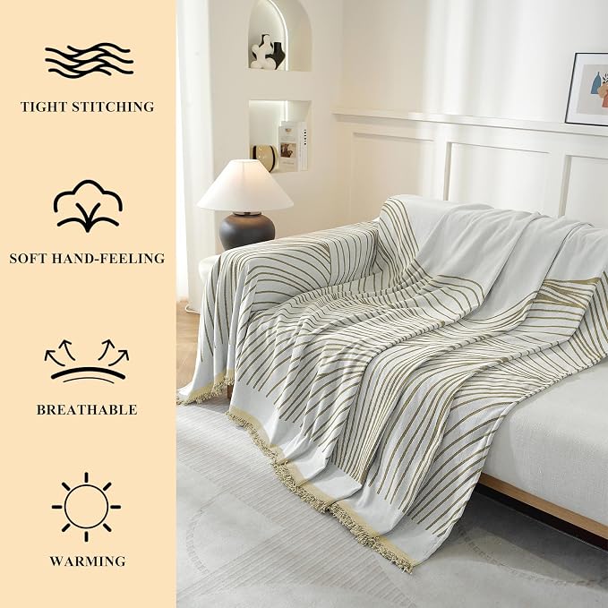 Couch Cover for Sofa, Boho Sofa Cover Washable Couch Cover for Dogs, Pet Sofa Cover for 2-Cushion Couches with Tassel Furniture Protector Cover,71" x 118",Khaki-Wave - Image 3