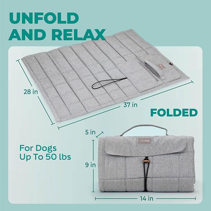 KindTail Nomad Nap Mat - Travel Dog Bed - Machine Washable, Water-Resistant Dog Mat for Pets up to 50 lbs - Lightweight, Portable Pet Bed with Carry Handle - Folds to 14 x 9 x 5 (1.5 lbs, Blue) - Image 3