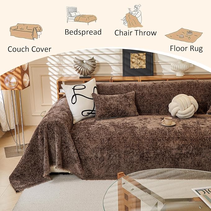 Brown Slub Chenille Couch Cover Slub Sofa Cover XXL 71"x150" | for Sectional Sofa, Thick Long-Lasting Slipcover for Dog Pet Solid Chocolate Brown Furniture Protector 3 Cushion Sofa Cover - Image 5