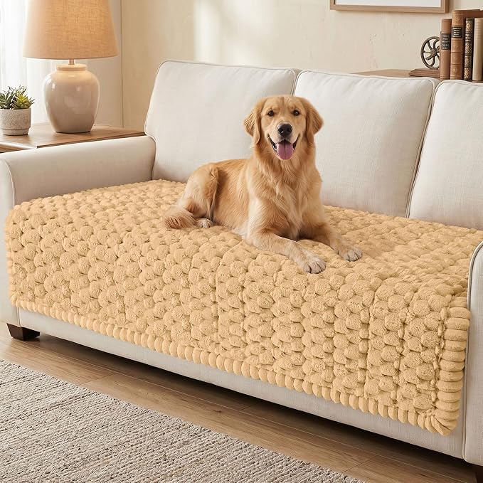 Smiry Non Slip Couch Covers for Dogs, Scratch Resistant Pet Sofa Protector | Machine Washable Soft Fuzzy Thick Furniture Cover for Sofa Loveseat Sectional Large Dogs, Camel, 43" x 63" by Smiry