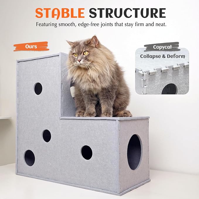PETKARAY Cat Tunnel, Original Cat Hideaway Cave for Indoor Cats, Large Kitten Play Tubes and Tunnels, Soft Felt Cat Toy with Interactive Peek Hole, Grey L Shape - Image 5