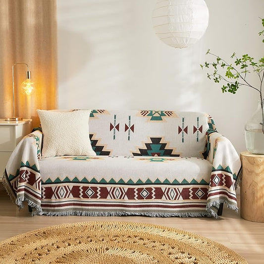 ROOMLIFE Aztec Boho Couch Cover Blanket Sofa Covers for Loveseat 2 Cushion Couches, Pet-Friendly Washable Anti-Slip Sofa Slipcovers Furniture Protector with Tassels,Farmhouse Home Decor 71'' X118'' by ROOMLIFE