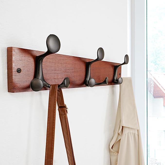 SKOLOO 17-Inch Cherry Wood Coat Rack Wall Mount with 3 Triple Hooks - Ideal for Family Entrances, Classrooms, and Pet Supplies Storage - Perfect Coat Hooks for Wall - Image 3