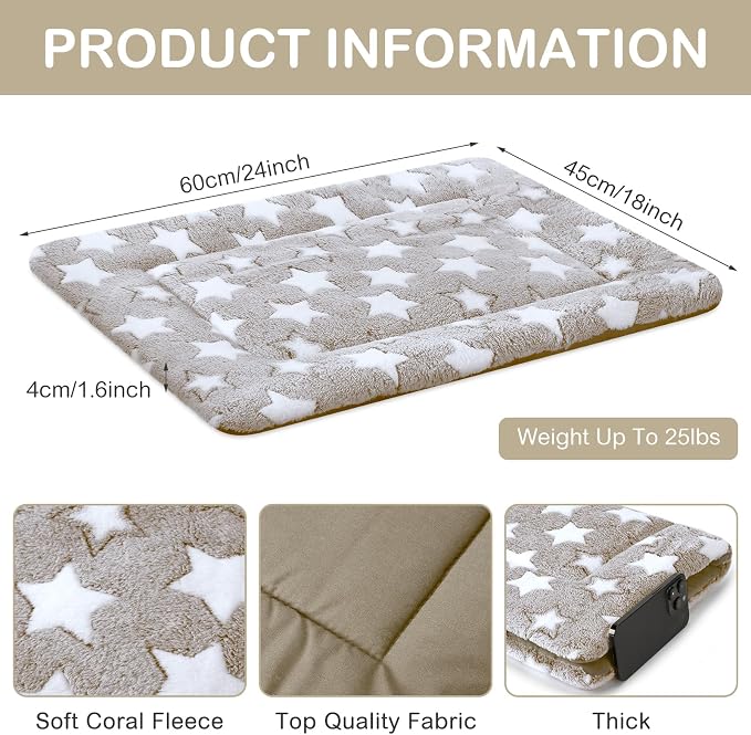 VitalCozy 4 Pcs Dog Crate Pads, Ultra Soft Warm Washable Anti-Slip Kennel Bed Mat for Pets, Reversible, Replaceable, Cage Liner for Small Medium Large Dogs and Cats(18 x 24 x 1.6 Inch,Star,Apricot) - Image 2