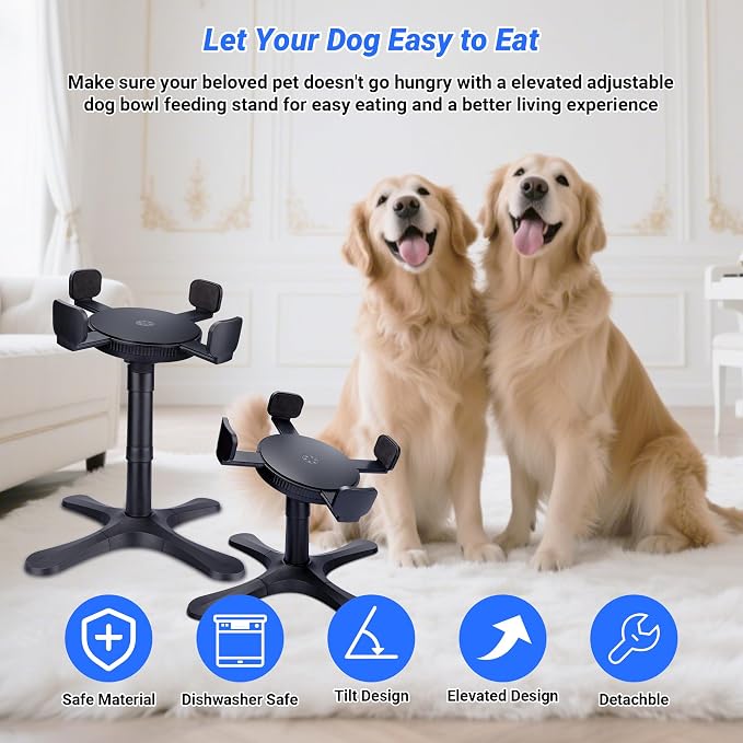 Dog Bowls,Elevated Adjustable Dog Bowl Stand with 3 Heights & Tilted Feeding Design, Raised Stand Compatible with Medium & Large Breeds(1 Pack) Black - Image 7