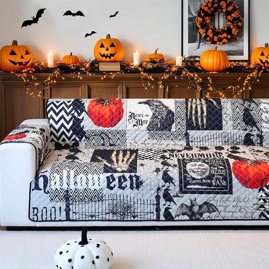 Cmfshape Halloween Skidproof Sofa Cover-Festival Sofa Slipcover with Elastic Straps-Easy Fit Slip Cover-Patchwork Washable Furniture Protector for Pets and Kids(Sofa,Black) by cmfshape-quiltset