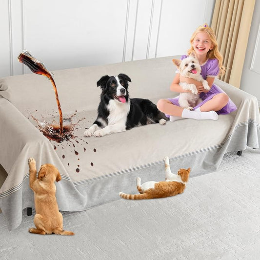 Loiion 100% Double-Sided Waterproof Dog Sofa Cover - Anti-Slip, Leakproof Couch Cover, Pet-Friendly Couch Protectors for Puppy, Large Dog, Kids and Pets Almond150 X91 by Loiion