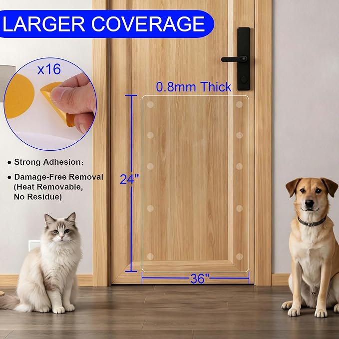 KEBE Door Scratch Protector, Large 36" x 24" & 0.8mm Thick Heavy Duty Anti-Scratch Shield, Clear Door Guard with Strong Removable Adhesive, Easy-to-Install Dog Cat Scratch Guard for Indoors Outdoors - Image 5