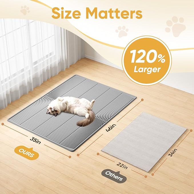 TRZZ XXL Cat Litter Mat, Large Silicone Waterproof Mat, Brown | Non-Slip, Easy to Clean, Cat Litter Trapping Mat, Kitty Litter Catcher, Scatter Control, for Floor - Image 2