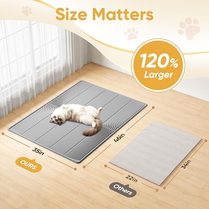 TRZZ XXL Cat Litter Mat, Large Silicone Waterproof Mat, Brown | Non-Slip, Easy to Clean, Cat Litter Trapping Mat, Kitty Litter Catcher, Scatter Control, for Floor - Image 2