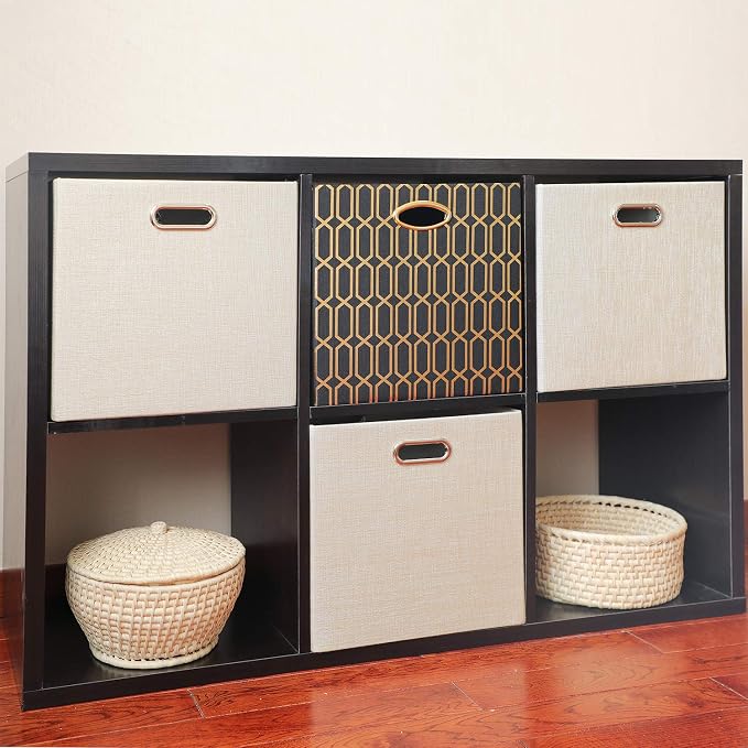 Posprica Foldable Storage Bins,13×13 Storage Cubes Basket Containers for Shelf Cabinet Bookcase Boxes,Thick Fabric Drawers - Set of 2, Beige - Image 7