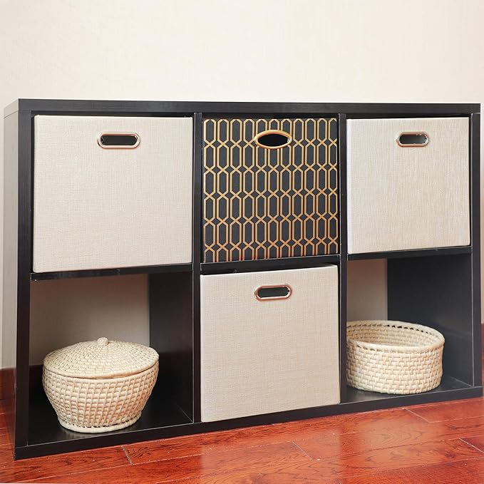 Posprica Storage Cube Basket Bins,13×13 Foldable Storage Boxes for Closet Organizer Shelf Cabinet Bookcase,Thick Fabric Drawer,Set of 4, Beige - Image 6