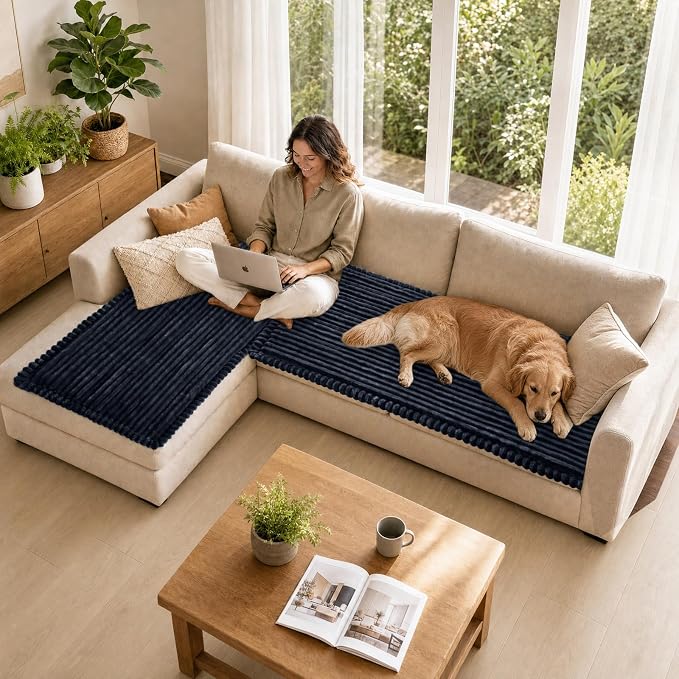 NAISI Pet Couch Covers for Sofa with Thick Filling and Non-Slip Bottom Sectional Sofa Covers Washable Friendly for Pets(2pcs/27.5"x59"+27.5"x70.8",Dark Navy) - Image 2