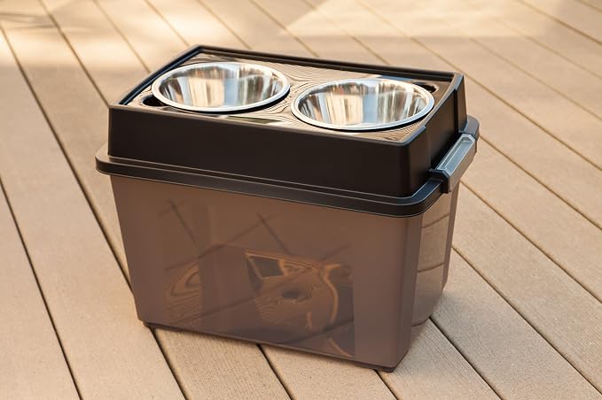 IRIS USA 2-in-1 Elevated Dog Bowls 6" H with Airtight Pet Food Storage Container Holds Up to 47 Lbs, Removable 4 Thick 16 oz Stainless Steel Bowls, at Home or Camping Pet Dish Bowl Set, Smoke/Black - Image 4