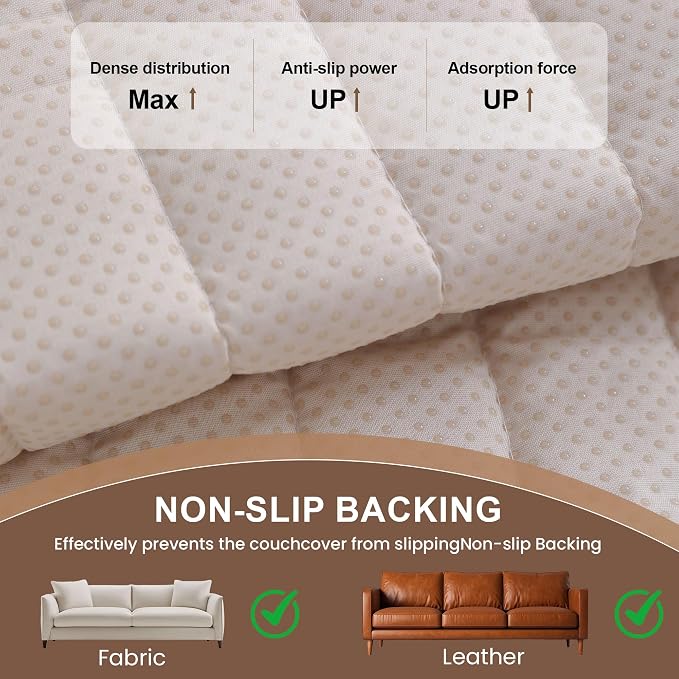 OTOB Couch Cover for Dogs Washable, Non Slip Plush Fuzzy Sofa Covers for 3 Cushion Couch All Seasons, Kids Pet Friendly Soft Cozy Furniture Protector Sofa Slipcovers (Khaki, 27.6" x 82.7") - Image 6