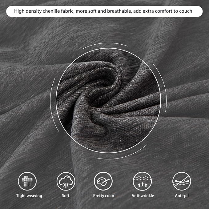 DREAMINGO Sofa Covers Washable Thick Chenille Couch Cover for 2 Cushion Couch Sofa Multi-Use Couch Cover Blanket Modern Pet Furniture Protector Sectional Couch Slipcover 91"x118", Dark Grey - Image 4