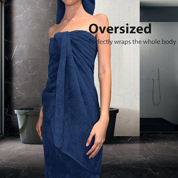 Smuge Ultra Soft Bath Towel Set of 4, Navy Extra Large Textured Microfiber Luxury Towels 35x70 in, Quick Dry, Highly Absorbent, Fluffy, Oversized, for Bathroom Shower Pool Hotel Beach - Image 7