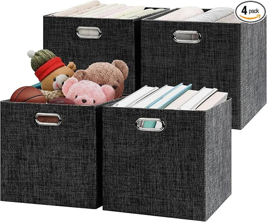 Posprica Fabric Storage Cubes,13×13×13 cube storage bins, Foldable Drawers Baskets Containers for Shelf Cabinet Bookcase,Thick and Heavy Duty (4pcs, Black) by Posprica