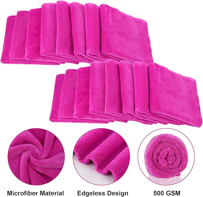Shimeyao 30 Pcs 16 x 16 Inch Edgeless Microfiber Plush Towels for Cars Detailing Drying Wash Polishing Absorbent Cleaning Cloths, 500 GSM (Fuchsia) - Image 3