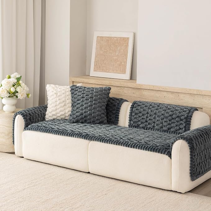 Upgraded Washable Non Slip Dog Couch Cover, Soft Thick Fuzzy Sofa Slipcover, Pet Friendly Furniture Protector for Sofa Couch(Dark Grey,28"x83") - Image 7
