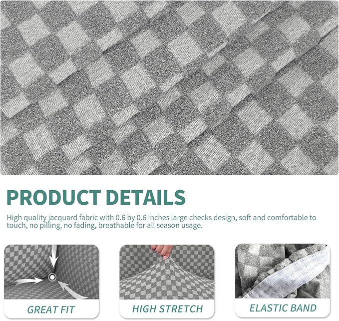 YEMYHOM Latest Checkered 4 Pieces Couch Covers for 3 Cushion Couch Extra Large High Stretch Thickened Sofa Cover for Dogs Pets Anti Slip Sofa Slipcovers (Light Gray Checkered), 91"-110"(3 Cushions) - Image 4