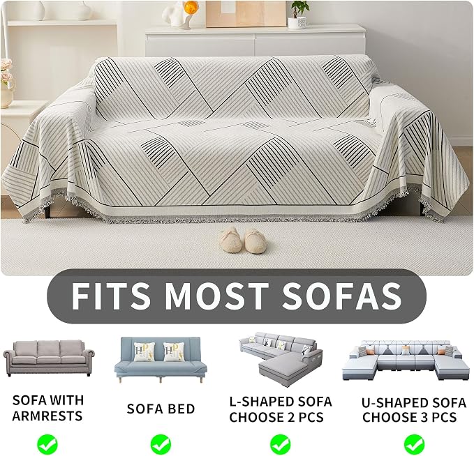 HAOMAIJIA Non Slip Couch Cover Sofa Covers for 3 Cushion Couch Washable sectional Couch Covers for Dogs pet Furniture Protector Couch Cover Blanket for Living Room (CQ-Black/Grey, 91"x134") - Image 5