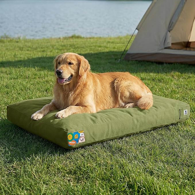 Sytopia 42 Inch Canvas Outdoor Dog Bed for Extra Large Dogs, Durable Dog Bed with Waterproof Machine Washable Removable Cover, Indoor Patio Pet Pad for Crate, Green by Sytopia