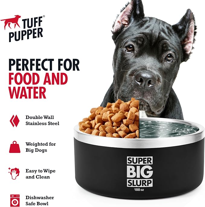 Tuff Pupper Heavy Duty Insulated Dog Bowl | Double Wall Stainless Steel Dog Food Dish | Non-Slip Spill Proof Dishwasher Safe Cat Bowl | Water Dish for Feeding Large Medium Small Pets (188oz, Black) - Image 4