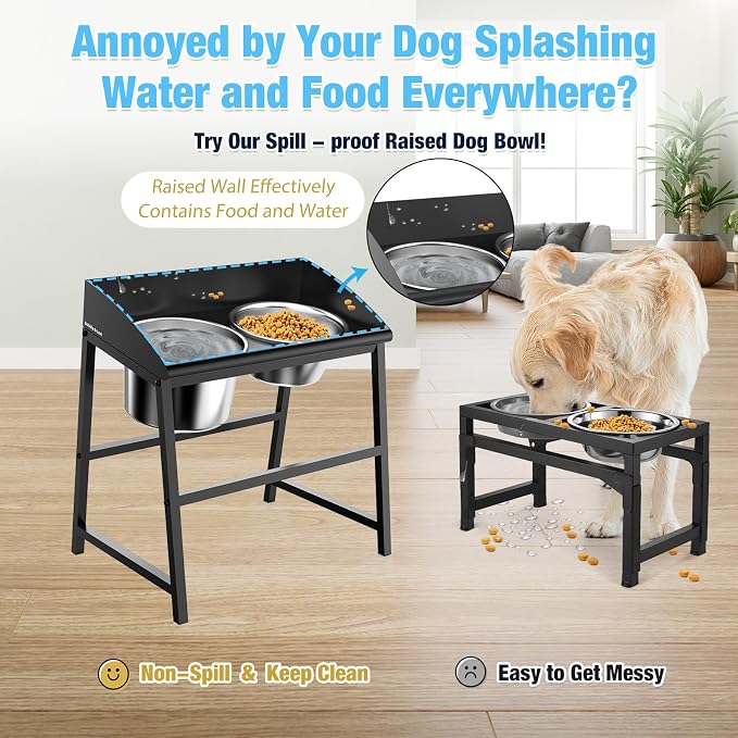 Bobbie & Laxi 15" Elevated Dog Bow for Large Breeds, No-Spill Design | Raised Dog Bowl with Metal Stand, Stainless Steel Dog Food & Water Bowl Set with Raised Splash Wall; Easy to Clean Dog Bowl - Image 3