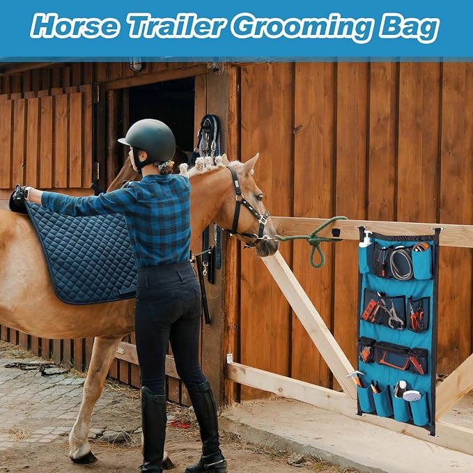 Riakrum 2 Pcs Horse Trailer Grooming Bag Hanging Horse Door Caddy Trailer Organizer Storage(Fresh,39 x 23 Inch) - Image 4