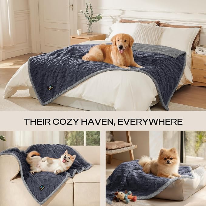 Luciphia Waterproof Dog Blanket, Reversible Sherpa Fleece for Couch Cover | Reversible waterproof pet blanket with soft Sherpa fleece machine washable protect couch bed car, Dark Grey 65" x 57" - Image 4